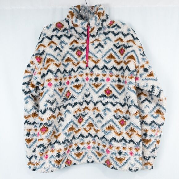 Eddie Bauer Plush 1/4 Zip Fleece Pullover Womens Large Multicolor Aztec Gorpcore - Picture 1 of 16